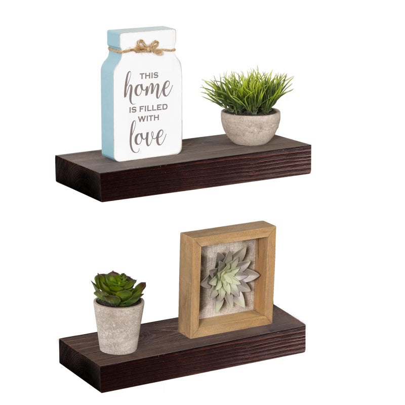 WELLAND Bradley 5" Deep Narrow Floating Shelves Set of 2 Handmade Wood Wall Shelves Rustic Shelves Wall-Mounted (Brown, 12 inch) - Image 1